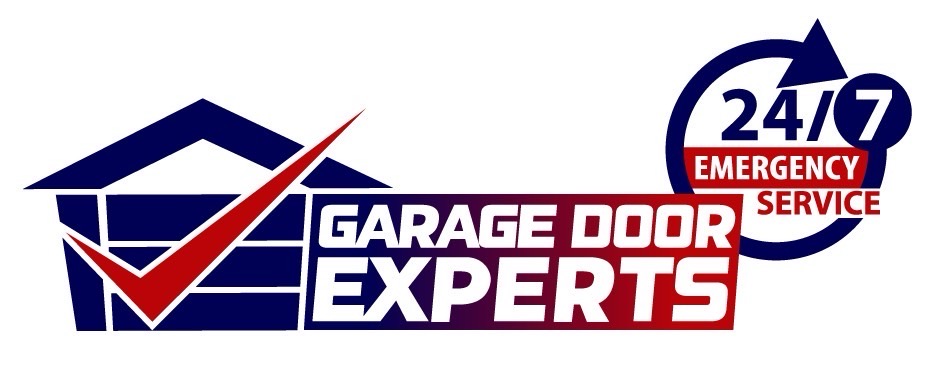 Garage Door Experts logo with 24/7 emergency service emblem on white
